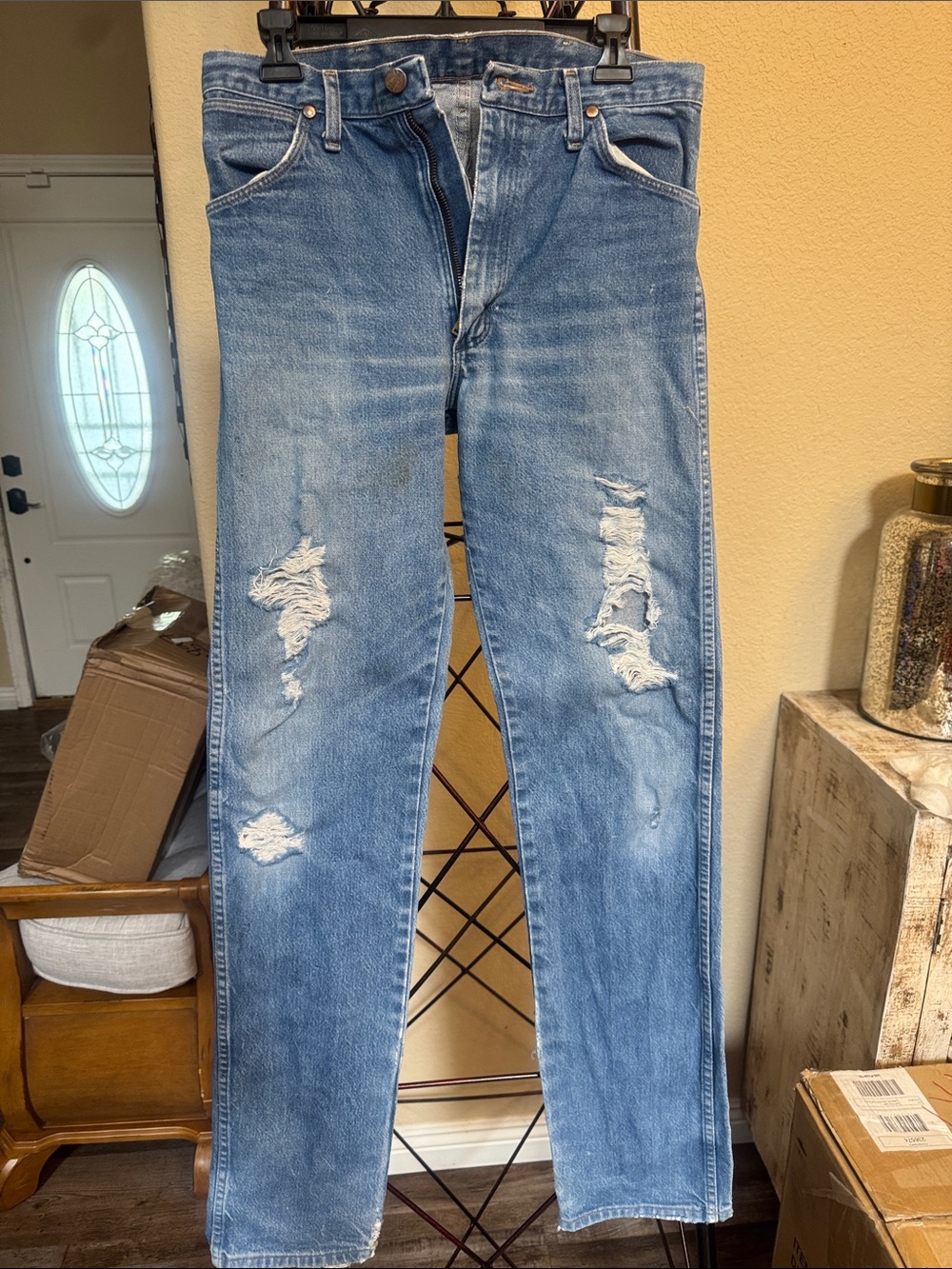 Wrangler Light Blue Distressed Straight Jeans